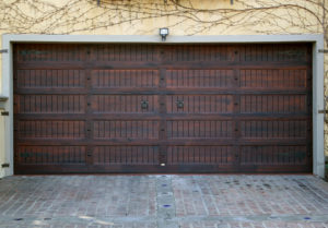 studded wooden garage door